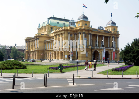 Croatian National Theatre building on MArshal Tito square, Zagreb, city center, Croatia, Europe Stock Photo