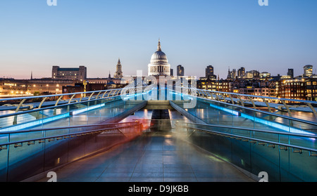 Night view of St Pauls Cathedral from Millennium Bridge, London,UK Stock Photo