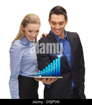 two business people showing tablet pc with graph Stock Photo