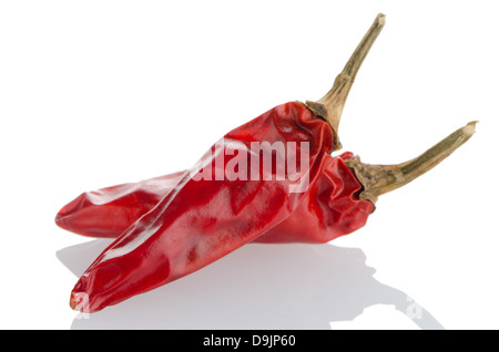 Two red hot chili pepper on a white background Stock Photo