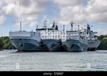 Laid up ships on the River Fal in Falmouth, Cornwall Stock Photo