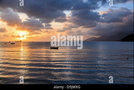 Sunset over Mahé Island in Seychelles Stock Photo