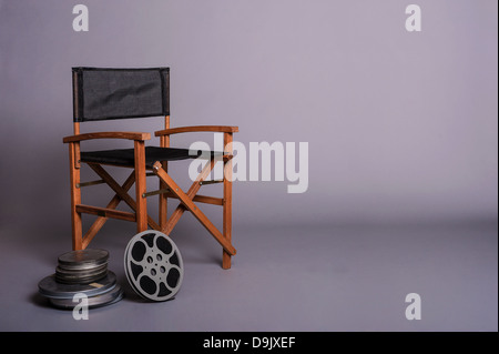 Video, movie, cinema vintage concept. Retro camera, reels and clapperboard,  Stock Photo, Picture And Low Budget Royalty Free Image. Pic. ESY-040551951