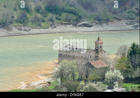 The old abandoned church of St Nicholas submerged in Mavrovo Lake, Macedonia Stock Photo