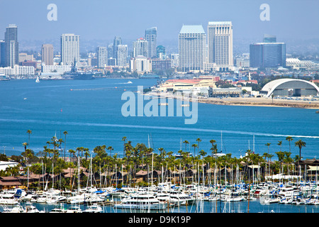 View of San Diego skyline hazy atmosphere from Point Loma Island California. Stock Photo