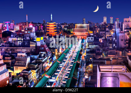 Skyline of the Asakusa District in Tokyo, Japan with famed temples. Stock Photo