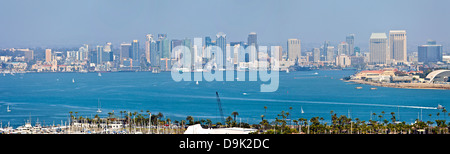 View of San Diego skyline hazy atmosphere from Point Loma Island California. Stock Photo