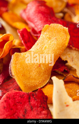 Fresh Cut Organic Vegetable Chips with sea salt Stock Photo