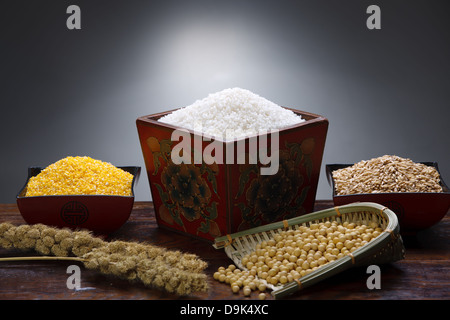 Rice,soybean and corn Stock Photo