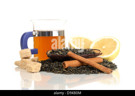 Lemon tea with cinnamon sticks Stock Photo