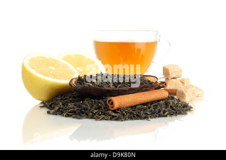 Lemon tea with cinnamon sticks and pipe sugar Stock Photo