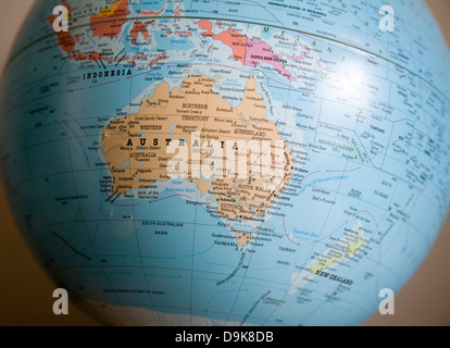 Australia Pacific location on world globe Stock Photo