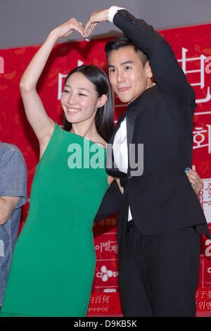 Eddie Peng and Bai Baihe attended closing ceremony of Chinese Film Festival in Seoul, South Korea on Thursday June 20, 2013. Stock Photo