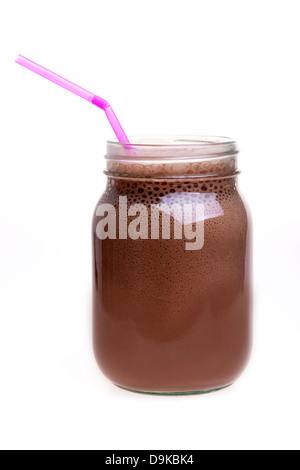 chocolate smoothie drink in a jam jar with a straw Stock Photo