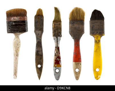 Old dirty paintbrushes isolated on white Stock Photo