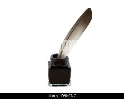 Feather quill pen and ink with clipping path Stock Photo