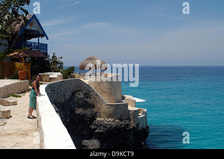 Panoramic view from a terrace over Caribbean sea. Negril, Jamaica Stock Photo