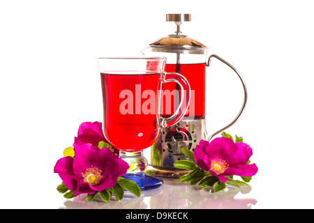 flower rose hips and rose hip tea Stock Photo