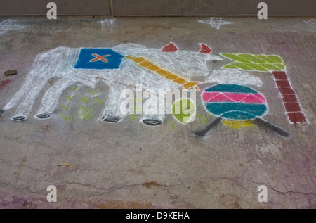 Asia, India,Tamil Nadu, Kanchipuram, traditional drawing in front of a house entrance Stock Photo