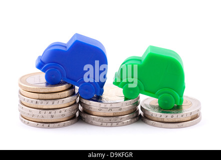 Euro coins and cars Stock Photo