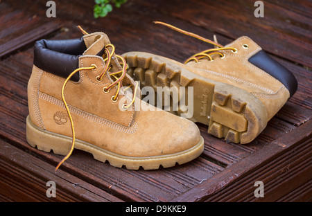 Pair of Timberland Boots. Stock Photo