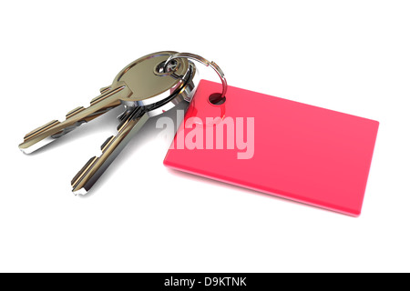 A Colourful 3d Rendered Keys with a Blank Red Keyring Stock Photo