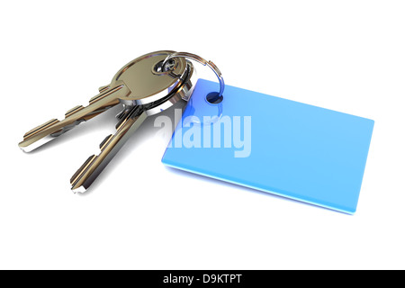 A Colourful 3d Rendered Keys with a Blank Blue Keyring Stock Photo