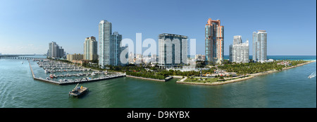 Aerial panoramic view of South Miami Beach during sunny day - Stitched from 5 images Stock Photo