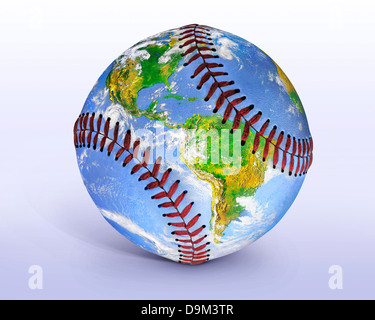 An Image Of The Earth From Space Seemingly Painted Onto A Baseball, Photo Illustration, This File Has A Clipping Path Stock Photo