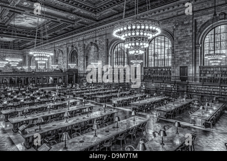 An elevated view of the Rose Main Reading Room in the main branch of the New York Public Library in New York City. Stock Photo