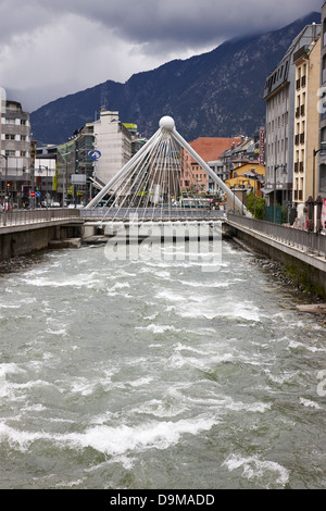 paris bridge over gran valira river flowing through andorra la vella andorra Stock Photo