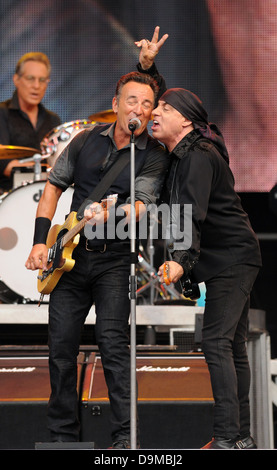 Bruce Springsteen and guitarist Steven Van Zandt perform at the Ricoh Arena, Coventry, June 20th 2013. Stock Photo