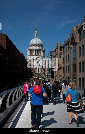 st pauls cathedral & millenium bridge london england Stock Photo
