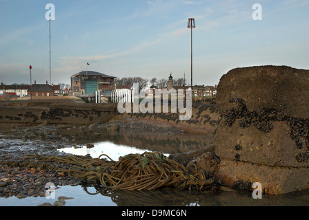 Part of the River Adur sea defences at Shoreham Port / Harbour - Shoreham-by-Sea, West Sussex, England, UK. Stock Photo