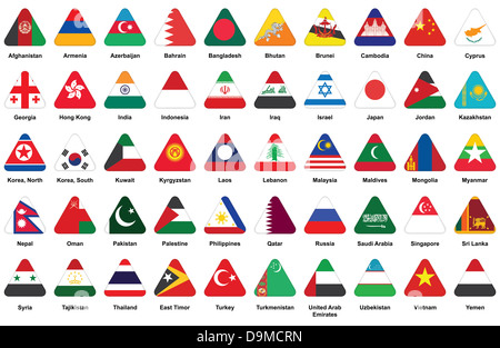set of triangle icons with Asian flags Stock Photo