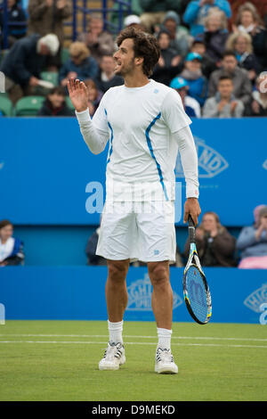 Eastbourne, UK - 22nd June 2013. Feliciano Lopez of Spain reacts during his final against Gilles Simon of France. Feliciano Lopez won the match 7-6, 6-7, 6-0. Credit:  Mike French/Alamy Live News Stock Photo