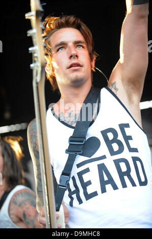 June 22, 2013 - Pomona, California, USA - Musician-ANDY GLASS bassist for We Came As Romans, on stage at Vans Warped Tour 2013, Pomona Fairplex, Pomona, California, USA, June 21, 2013..Credit Image cr  Scott Mitchell/ZUMA Press (Credit Image: © Scott Mitchell/ZUMAPRESS.com) Stock Photo