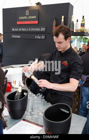 London, UK. 22nd June 2013.  Taste of London 2013, visitors sample Chapel Down Wine. The event takes place every year in Regents Park, where 40 of the city's top restaurants serve their finest dishes for visitors to sample. London, UK. 22nd June 2013. Photo: Paul Maguire/Alamy Live News Stock Photo