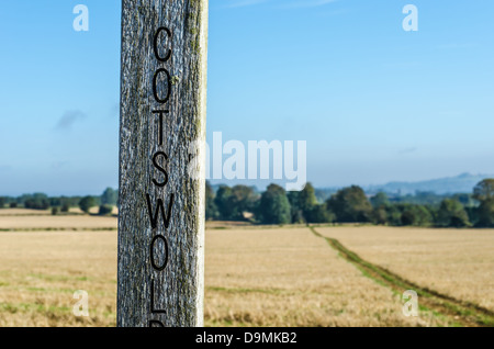 Trail marker along the Cotswold Way. Gloucestershire, England. Stock Photo