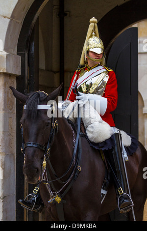 A soldier of the Household Cavalry (Life Guards) on duty at Horse Guards, Whitehall, London, UK Stock Photo