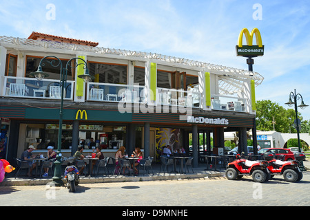 McDonald's Restaurant on beachfront, Faliraki, Rhodes (Rodos) Region, The Dodecanese, South Aegean Region, Greece Stock Photo