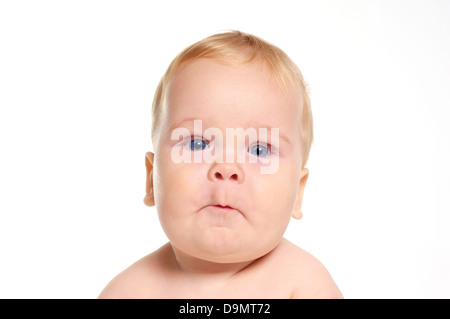 Cute blond baby with blue eyes portrait