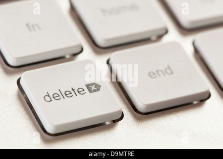 Delete button on a Grey Computer Keyboard with white keys for typing Stock Photo