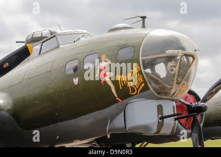 B-17G Flying Fortress bomber 'Sally B', one of three aircraft used in the 1990 film 'Memphis Belle' parked at Duxford Airfield Stock Photo
