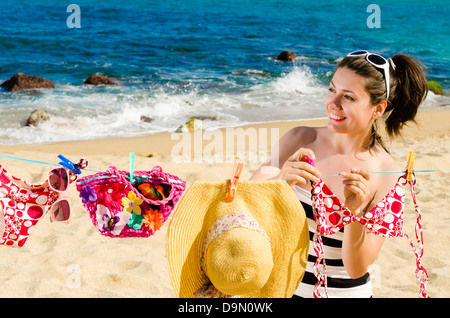 Clothes to dry on the beach Stock Photo