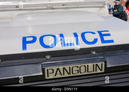 Front of a PSNI Pangoilin armoured Landrover Stock Photo