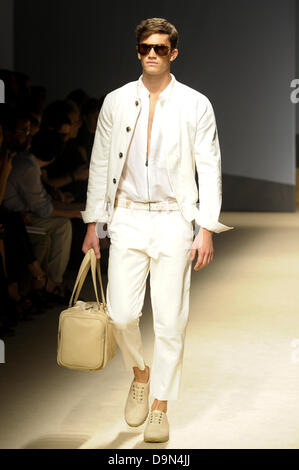 Milan, Italy. 23 June 2013. A model on the catwalk during the presentation of the Trussardi Mens Spring Summer 2013 collection at Milan Fashion Week. Credit:  Gaetano Piazzolla/Alamy Live News Stock Photo