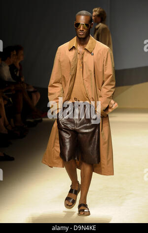 Milan, Italy. 23 June 2013. A model on the catwalk during the presentation of the Trussardi Mens Spring Summer 2013 collection at Milan Fashion Week. Credit:  Gaetano Piazzolla/Alamy Live News Stock Photo