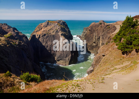 OREGON - Sand dune on a bluff overlooking the Pacific Ocean at Indian Sands in Samuel H. Broadman State Park. Stock Photo