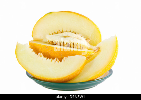 image of yellow ripe melon on a plate Stock Photo